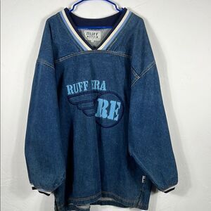 🔥 Vintage 90s RUFF ERA denim shirt pullover Jacket oversize baggy Sz 3 (2XL-3XL